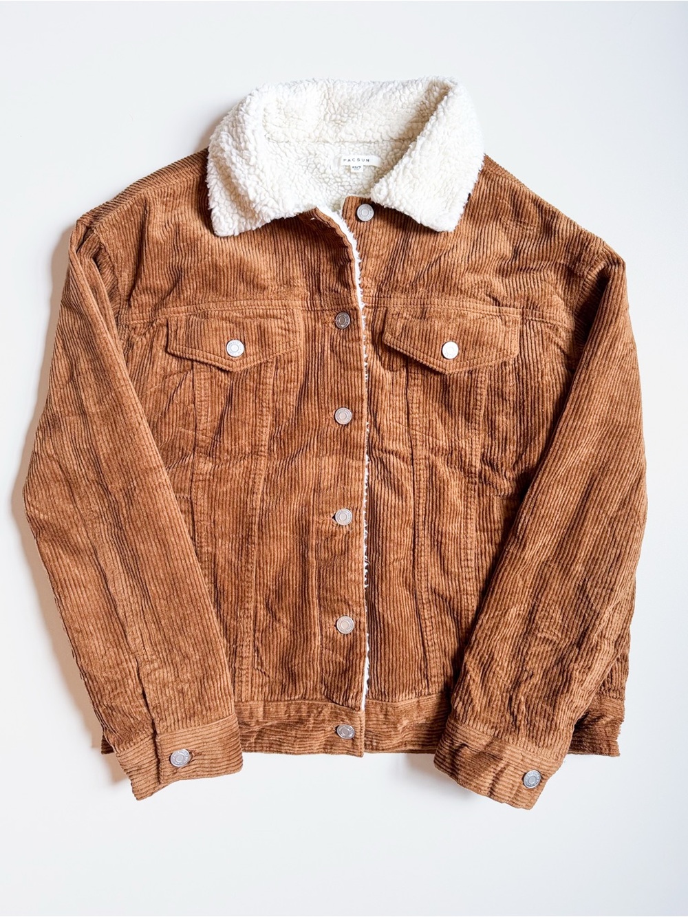 PacSun Corduroy Sherpa Jacket - Brown with Cream Collar